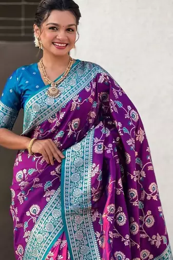 Purple woven design zari kanjeevaram saree