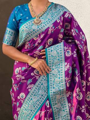 Purple woven design zari kanjeevaram saree 4