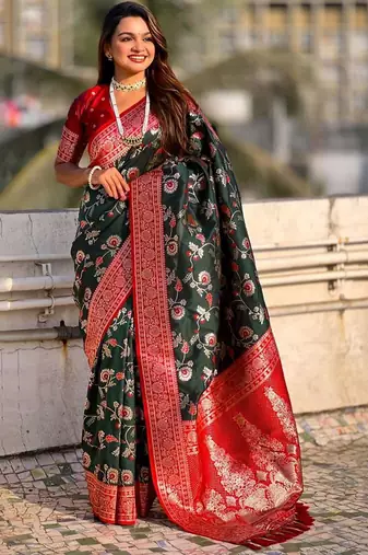 Green woven design zari kanjeevaram saree