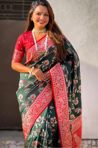 Green woven design zari kanjeevaram saree