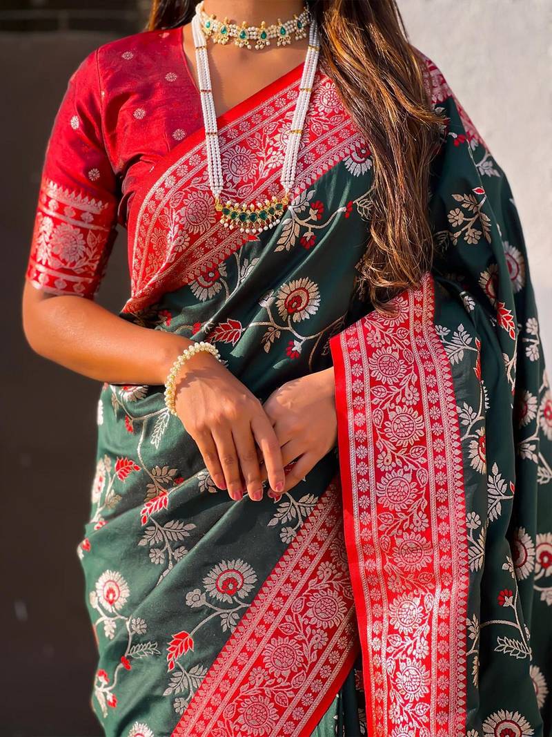 Green woven design zari kanjeevaram saree