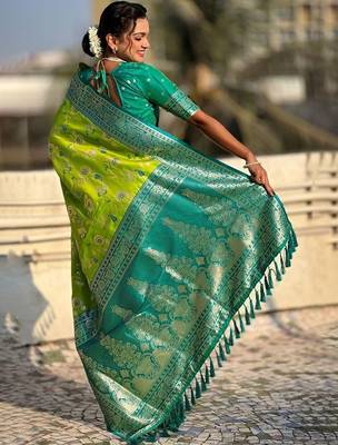 Green woven design zari kanjeevaram saree 2