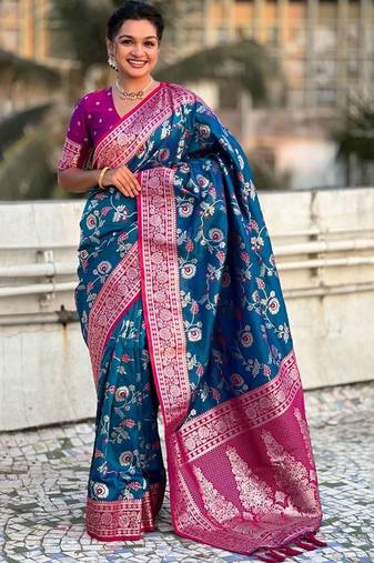 Blue woven design zari kanjeevaram saree