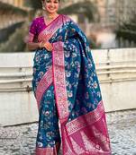 Blue woven design zari kanjeevaram saree