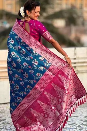 Blue woven design zari kanjeevaram saree