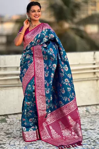 Blue woven design zari kanjeevaram saree