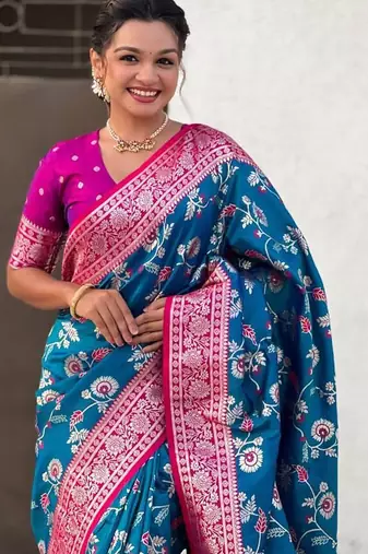 Blue woven design zari kanjeevaram saree