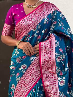 Blue woven design zari kanjeevaram saree 5