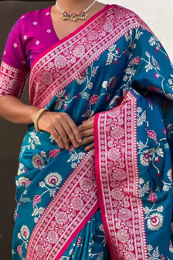 Blue woven design zari kanjeevaram saree