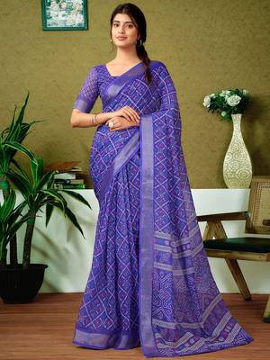 Violet checked zari  linen ready to wear saree 1