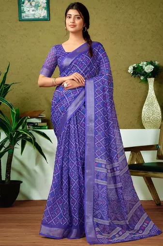 Violet checked zari  linen ready to wear saree