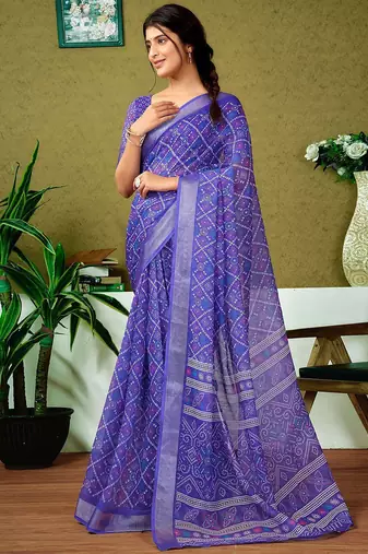 Violet checked zari  linen ready to wear saree