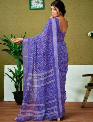 Violet checked zari  linen ready to wear saree 3