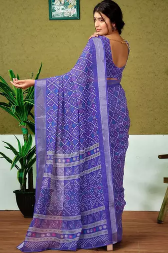 Violet checked zari  linen ready to wear saree