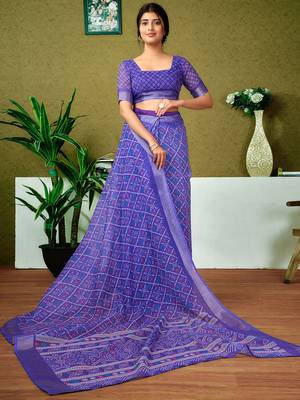 Violet checked zari  linen ready to wear saree 4
