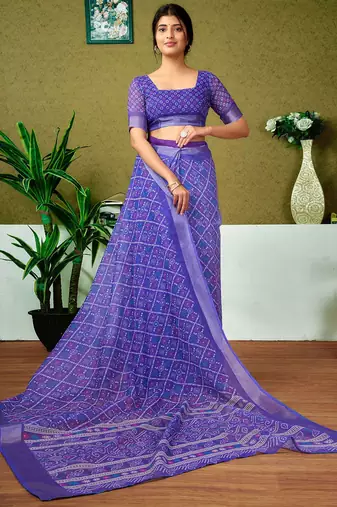 Violet checked zari  linen ready to wear saree
