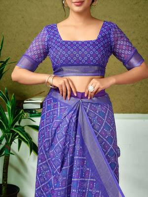 Violet checked zari  linen ready to wear saree 5
