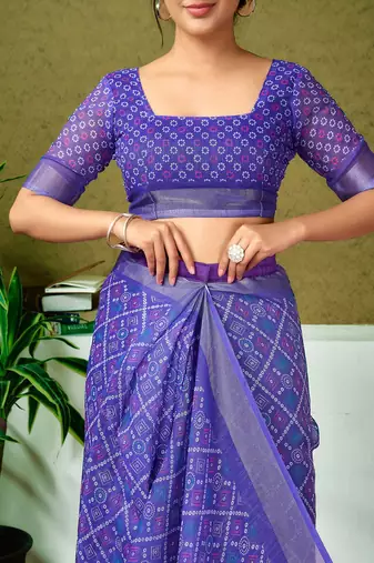 Violet checked zari  linen ready to wear saree