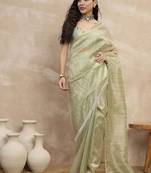 Green striped organza ready to wear saree