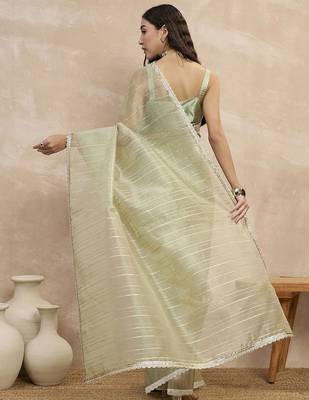 Green striped organza ready to wear saree 3