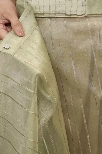 Green striped organza ready to wear saree