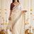 Off white ethnic motifs embroidered satin designer saree