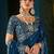 Teal paisley embroidered satin designer saree