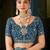 Teal paisley embroidered satin designer saree