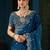 Teal paisley embroidered satin designer saree