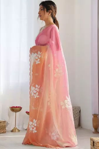 Multicolor floral sequinned silk blend designer saree