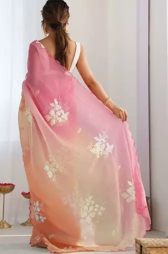 Multicolor floral sequinned silk blend designer saree