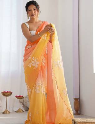Multicolor floral sequinned silk blend designer saree 1