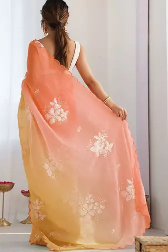 Multicolor floral sequinned silk blend designer saree