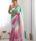 Multicolor floral sequinned silk blend designer saree