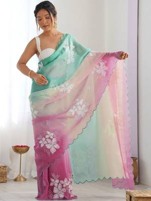 Multicolor floral sequinned silk blend designer saree 2