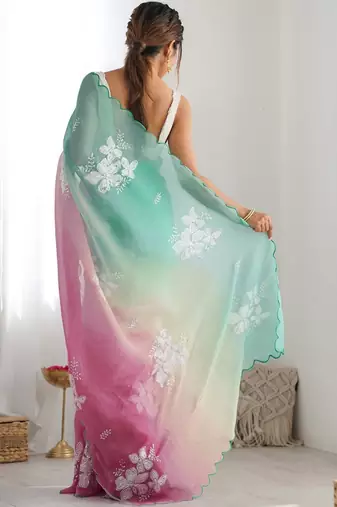 Multicolor floral sequinned silk blend designer saree