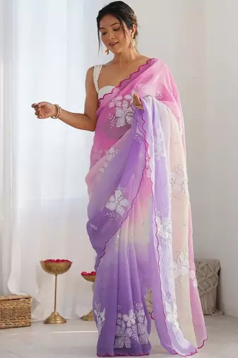 Multicolor floral sequinned silk blend designer saree