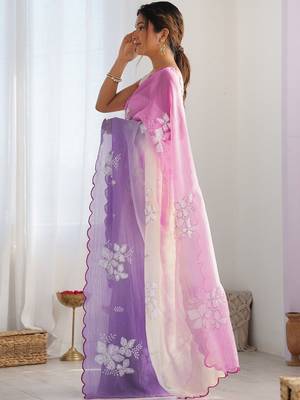 Multicolor floral sequinned silk blend designer saree 2