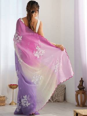 Multicolor floral sequinned silk blend designer saree 3