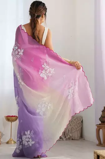 Multicolor floral sequinned silk blend designer saree