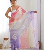 Multicolor floral sequinned silk blend designer saree