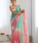 Multicolor floral sequinned silk blend designer saree