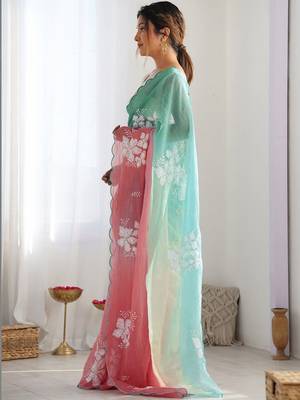 Multicolor floral sequinned silk blend designer saree 2