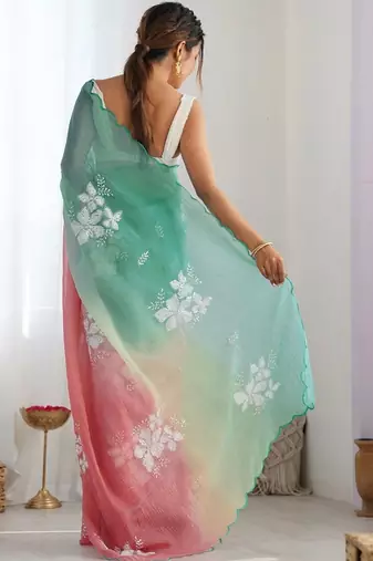 Multicolor floral sequinned silk blend designer saree