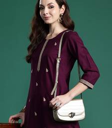 Burgundy embroidered viscose rayon kurta trouser set