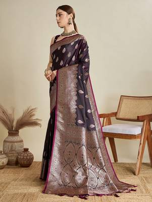 Purple woven design zari  banarasi saree 2