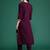 Burgundy embroidered viscose rayon kurta trouser set