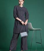 Navy blue printed cotton kurta trouser set