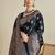 Navy blue ethnic motifs woven design banarasi saree with blouse piece
