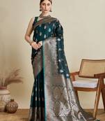 Green ethnic motifs woven design zari banarasi saree